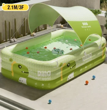 1.8/2.1M Large Dinosaur Inflatable Swimming Pool Thickened With Sunshade Kids Toy Household Outdoor Family Water Garden Game