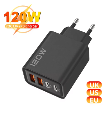 4 Port USB Charger Total 120W Type C Fast Charge Mobile Phone Adapter For iPhone Samsung Xiaomi Huawei Quick Charge Wall Charger