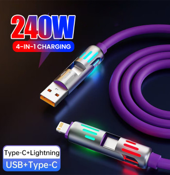 240W 4 IN 1Multifunctional Fast Charging Cable USB A USB C to TypeC Lighting  For Iphone 16 15 14 13 Huawei Xiaomi POCO Samsung