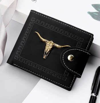 New Men's Wallet Short Multi-Function Multi-Card Slot Metal Bull Label Luxury Wallet Zipper Designer Small Slim Wallet
