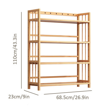 4-Tier Bamboo Shelf Large Capacity Storage Shelves Multi-Function Storage Display Rack for Bathroom Kitchen Living Room